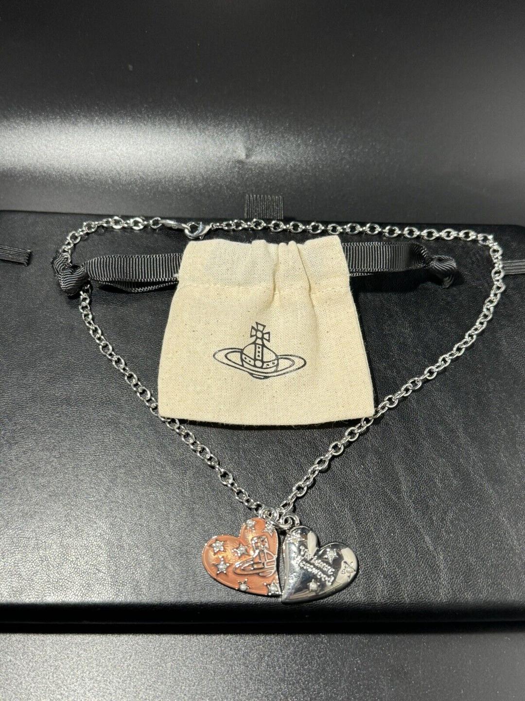 Vivienne Westwood Saturn Necklace / Orange Heart Enamel / Silver-Tone