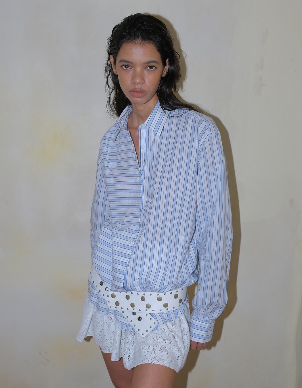 OVERSIZED STRIPE SHIRT, SKY BLUE