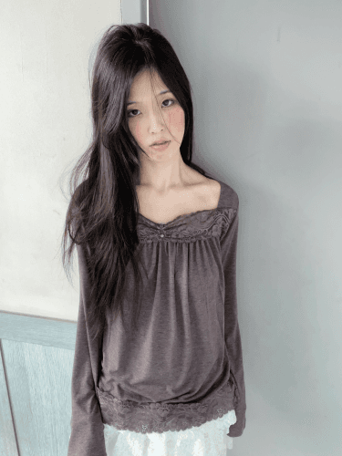 레인블루 라일락 프릴 레이스 T