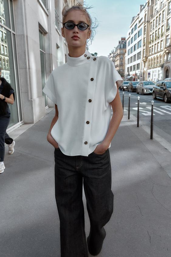 콘트라스트 버튼 셔츠