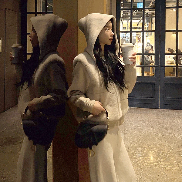 페라스 니트퍼후드집업점퍼