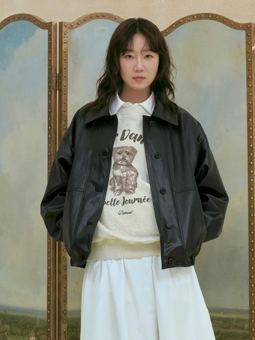 leather blouson jacket - black