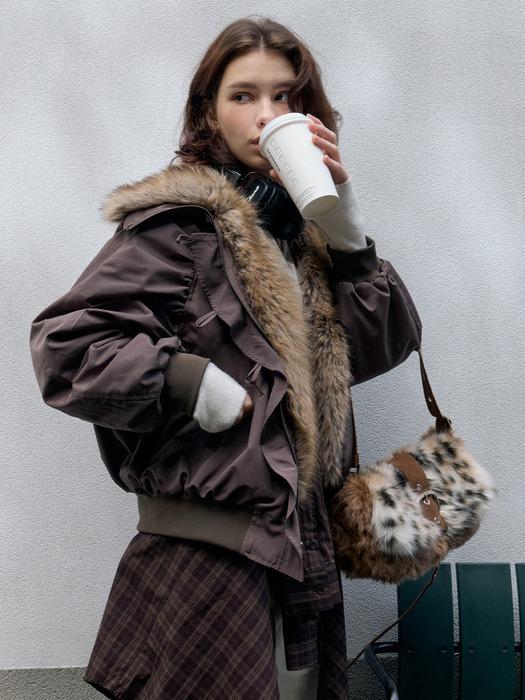 셔링 크롭 퍼야상 점퍼 Khaki