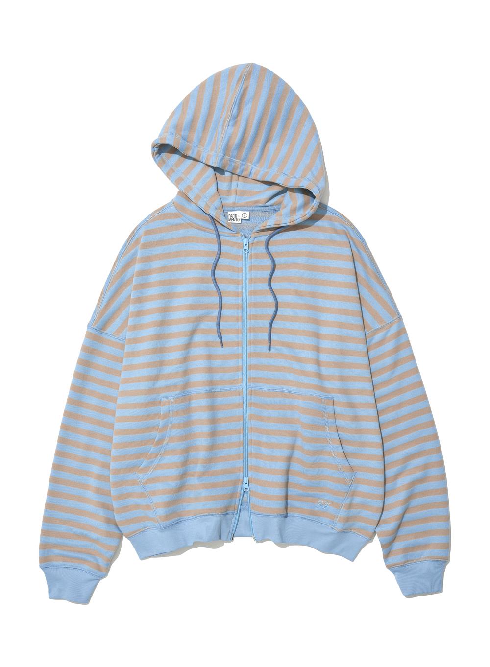 [WOMEN] STRIPE COCOON HOODIE ZIP-UP_DUSTY BLUE