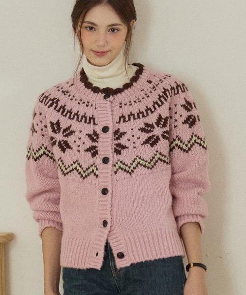 플러리 알파카 울 노르딕 가디건 - 핑크