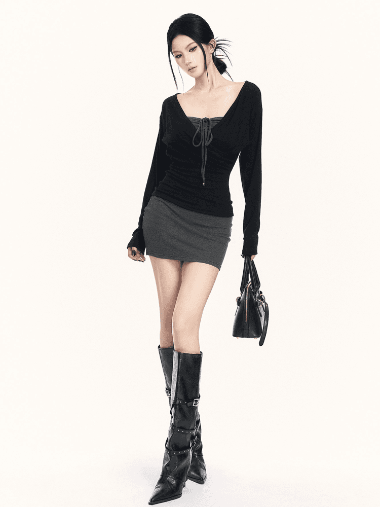 VOCK V-neck cardigan & slim-fit knit dress set