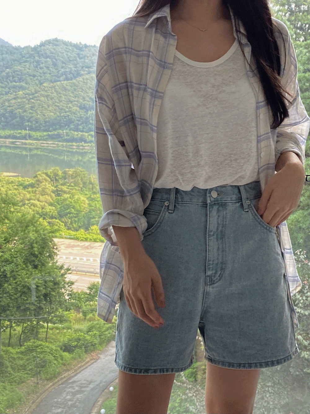 셀렌트 하이웨스트 3부 4부 하프 데님 팬츠 - pt