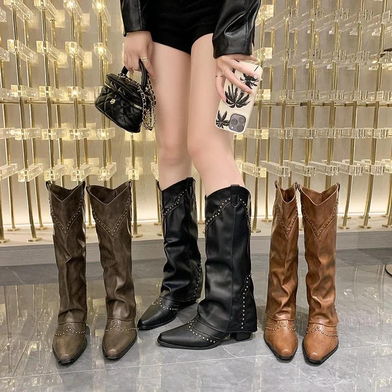 여성용 허벅지 높이 부츠, 패션 백 지퍼, 긴 기사 부츠, 두꺼운 밑창 소녀 신발, 겨울 신발