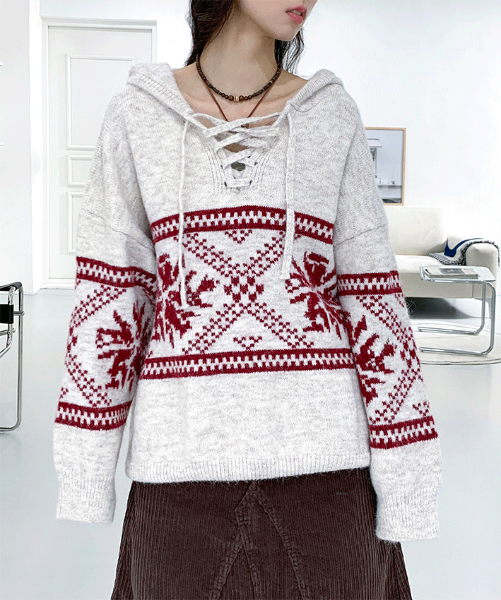 몬드 빈티지 루즈 후드 니트 3color