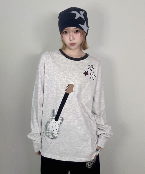 GUITAR APPLIQUE LS TEE LIGHT GREY(CV2FFUT553A)