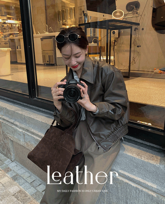 어반라인 [누적판매1만장/후기극찬] 카라넥 블루종 히든버튼 레더 가죽자켓 - 3color