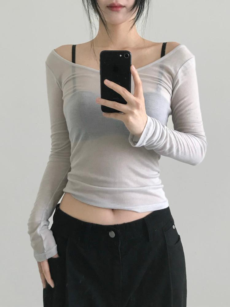 페일그레이 시스루 텐셀 티셔츠