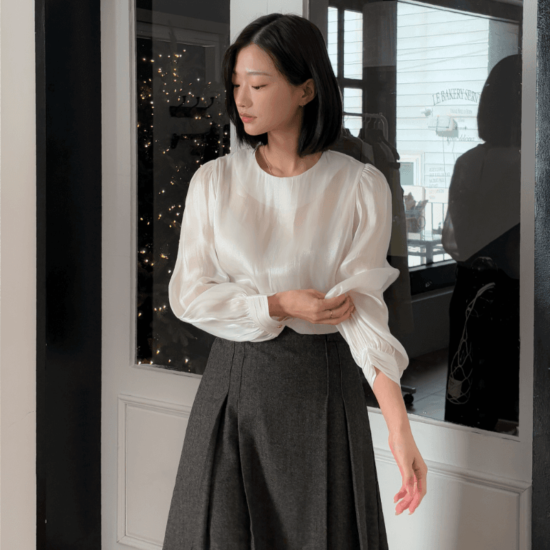 시즌오프 할인❤︎ (바로배송/연말룩) 시어 틴 블라우스 (ivory)