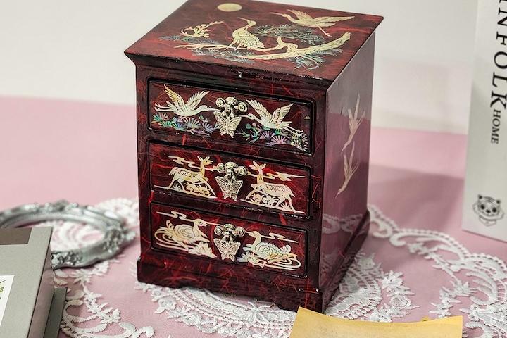 한지송학3단서랍함 자개 보석함 악세서리 보관함