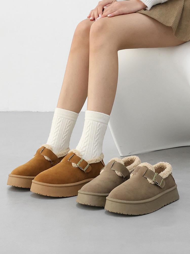 블러 둥근코 뽀글이퍼 앵틀 트리핑 방한 통굽 로퍼(4.0cm/기모안감)