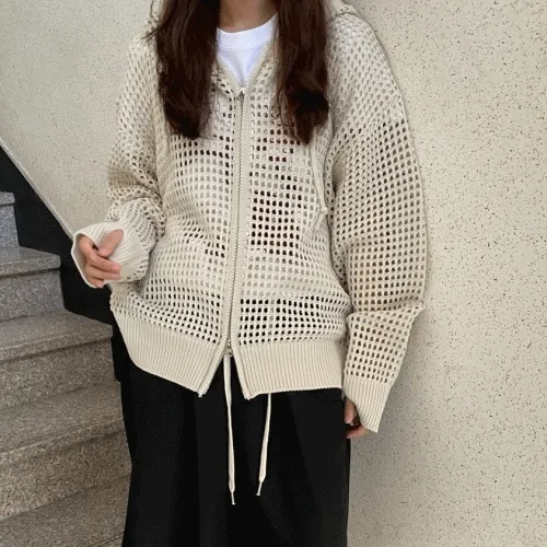 남녀공용 메쉬 여름 그물니트후드집업