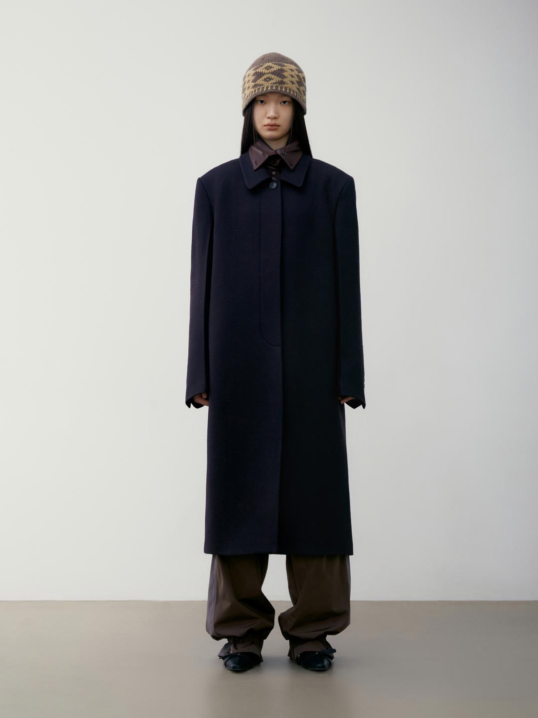 WOOL TWILL SINGLE MAC COAT_BLACK PURPLE