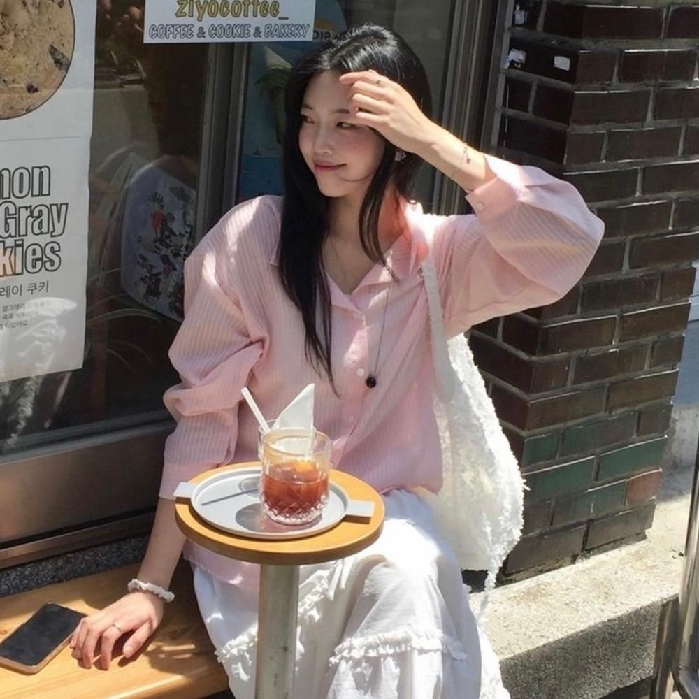 여름 시스루 스트라이프 셔츠