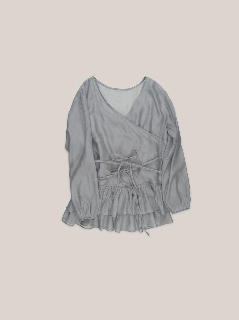Ouro - (*5/20 순차 출고) FRILL BLOUSE SET-UP  [ PALE BLUE ]