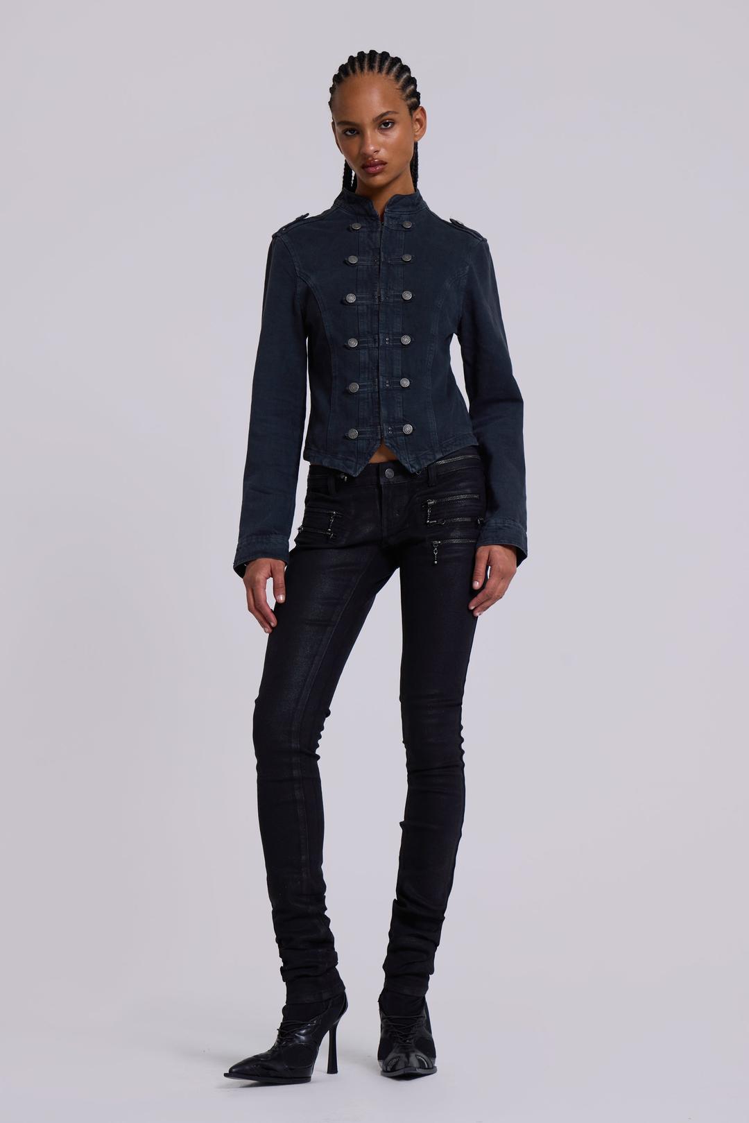 Rebel Military Jacket in Washed Black - L / Black