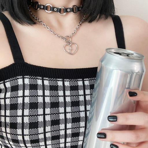 (써지컬체인)펑크🖤유니크 스트릿 하트 십자가목걸이