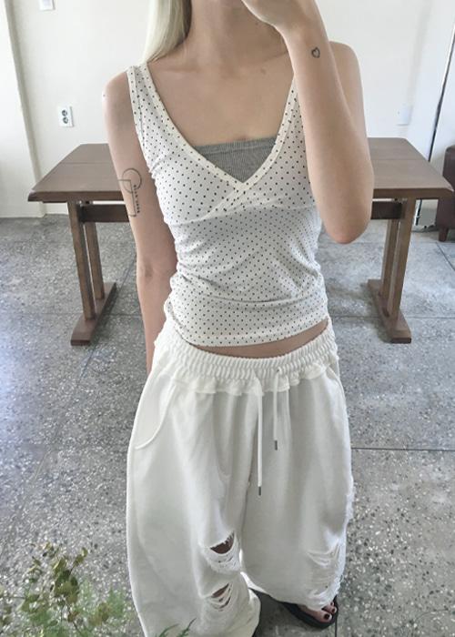 루에 도트 브이넥 슬림 랩 나시