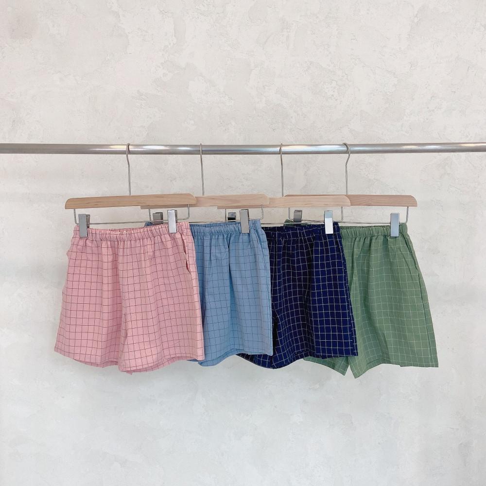 여름에 시원한 순면 커플 홈웨어 그리드 패턴 반바지 잠옷