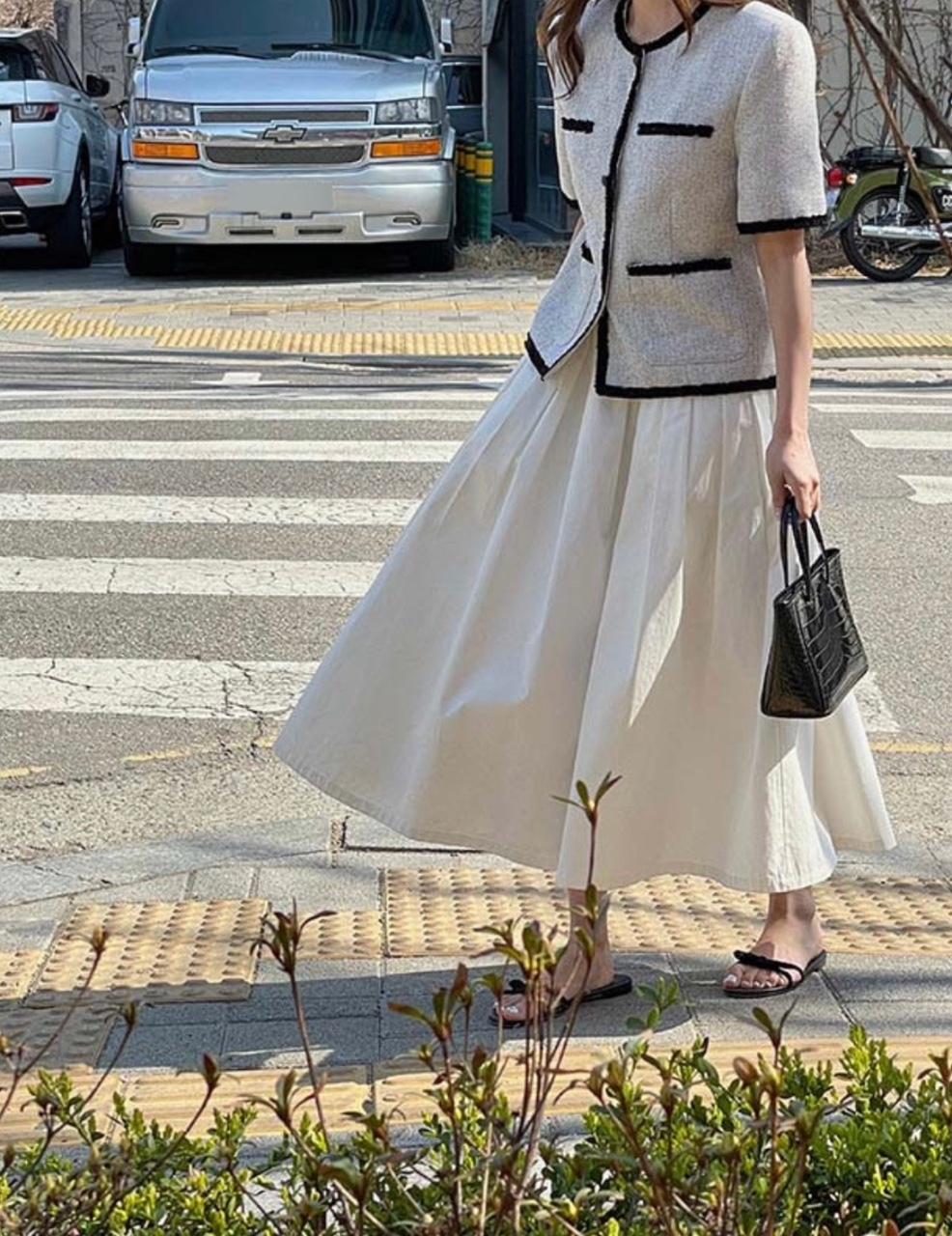 니스 스커트 뒷밴딩 주름 핀턱 A라인 플레어 훌라인 코튼 롱 스커트 치마(화이트)