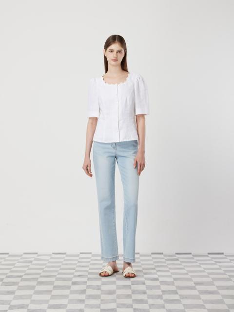 레이스 블록 린넨 블라우스_C252MSC040