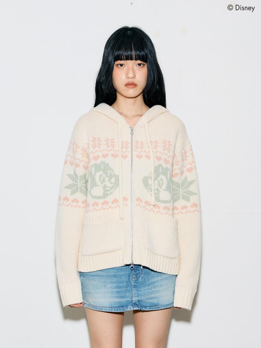 [DISNEY] CHIP AND DALE_KNIT HOOD ZIP-UP(BEIGE)