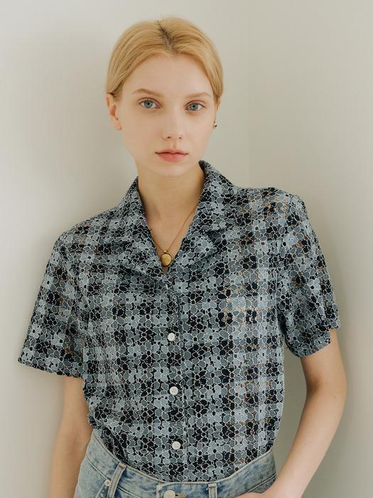 CHECK LACE SHIRT_BLUE