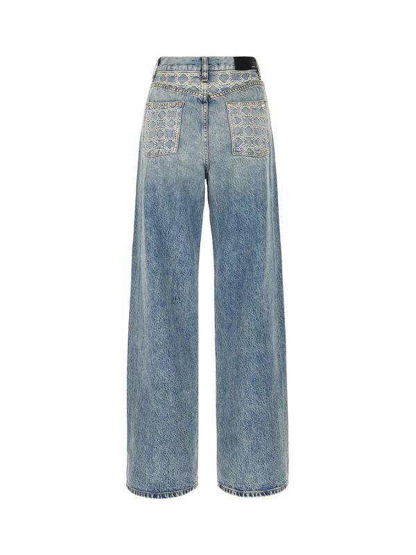 백 자카드 로고 데님 팬츠