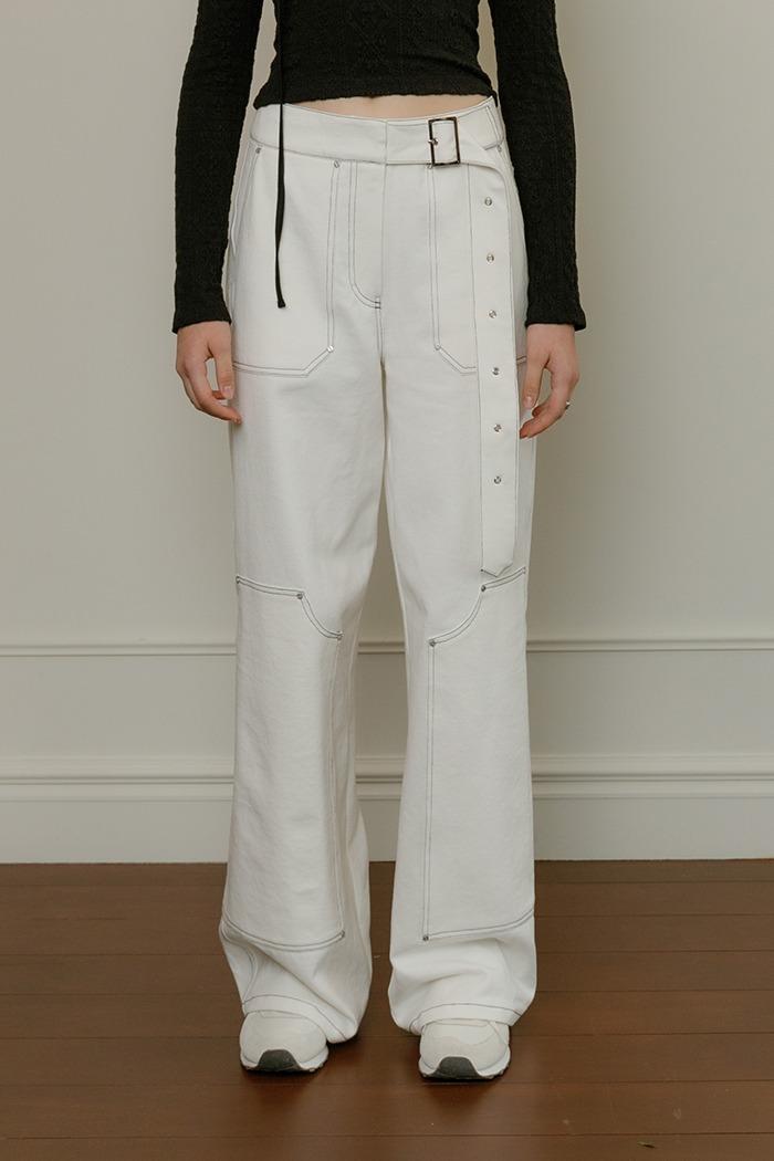 Belted stitch denim work pants (ivory)