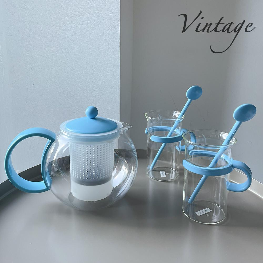 [중고] [블루] 빈티지 보덤 아쌈 티팟 컵 세트 Vintage Bodum 70 Years Reproduction Assam Tea and Cup Set