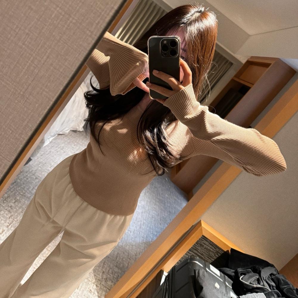 깡말라 골지 유넥 슬림 니트