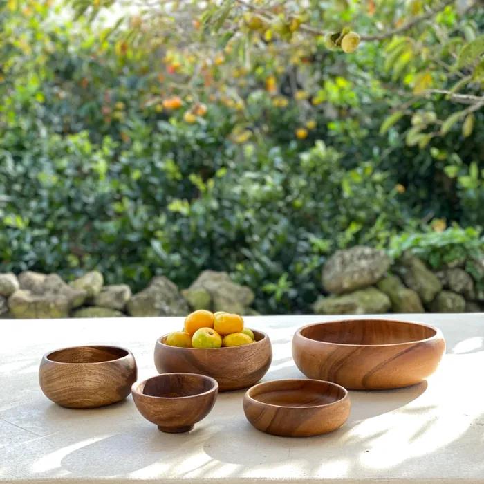 나티플 아카시아 원목 옻칠 라운드 캠핑 우드 그릇 식기 볼 시리즈 ( 5 SIZE )