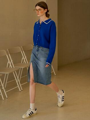 SI JN 6031 classy slit denim skirt