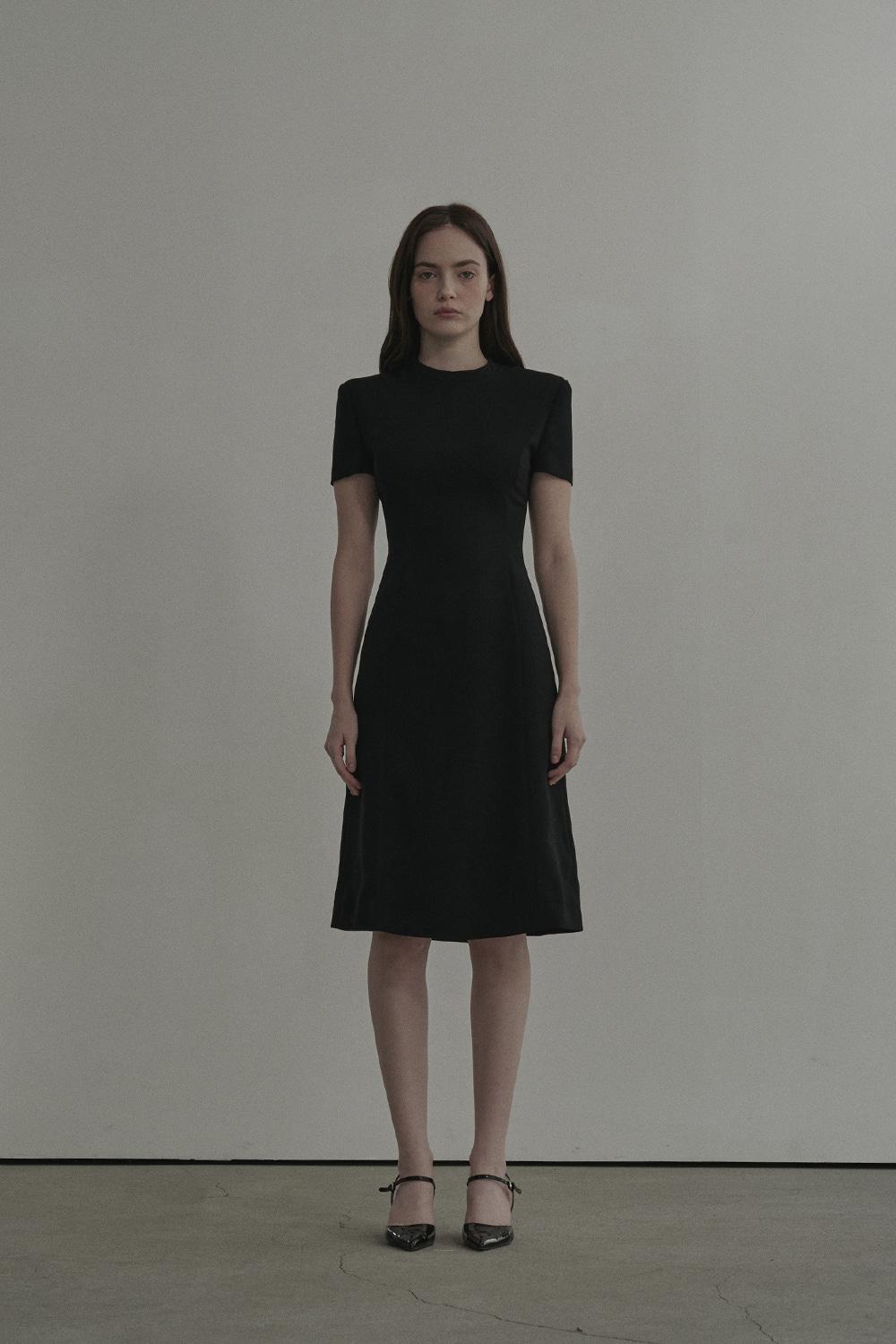 Half Neck Tailored Long Suit Dress-Black