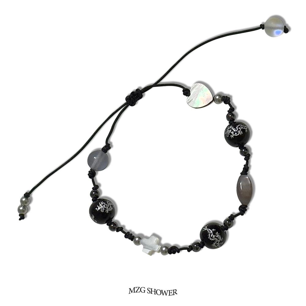 원석 자개 비즈 용 매듭 팔찌