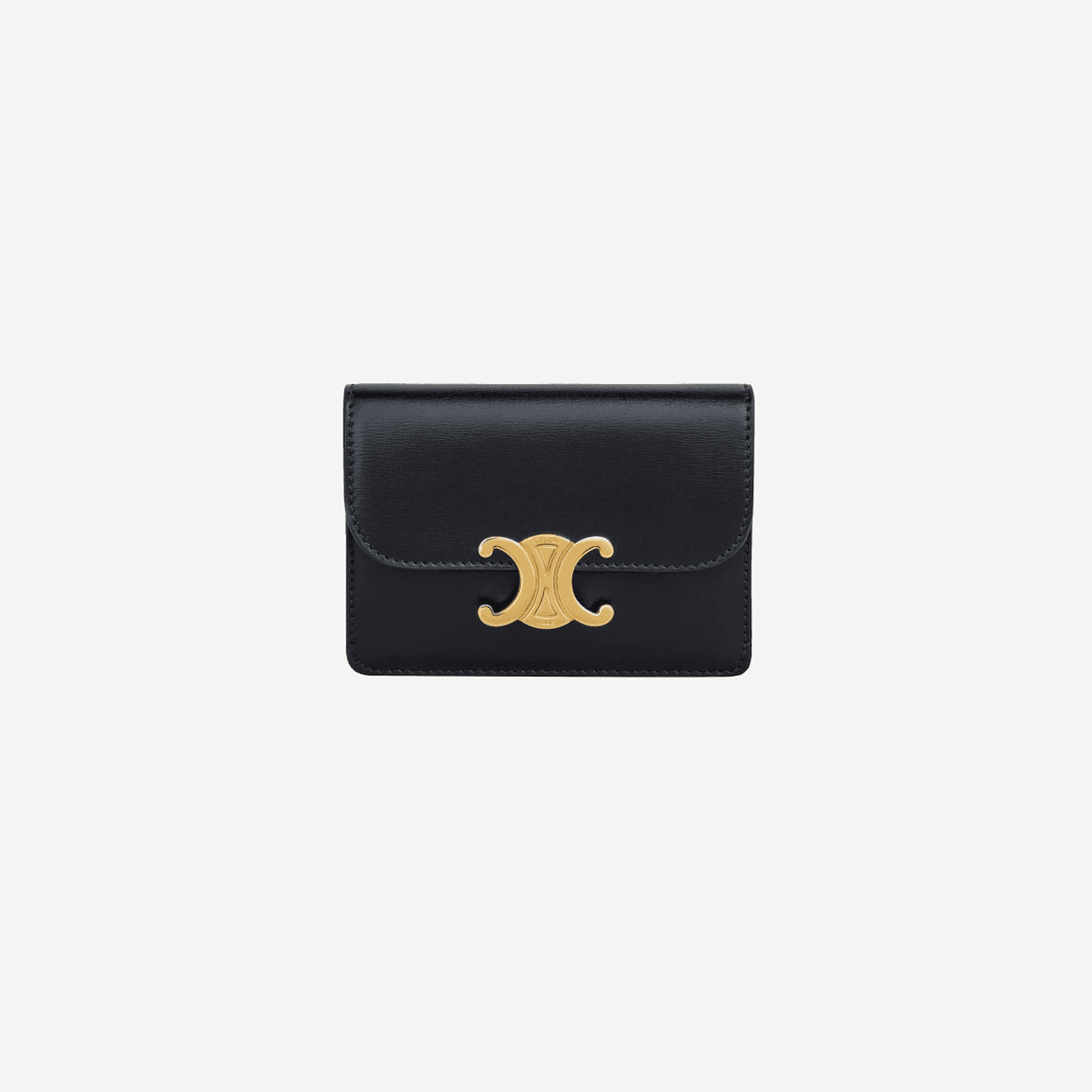 Celine Card Holder with Flap in Shiny Calfskin Black