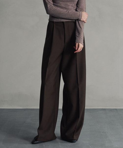 원턱 웜 와이드 팬츠_브라운