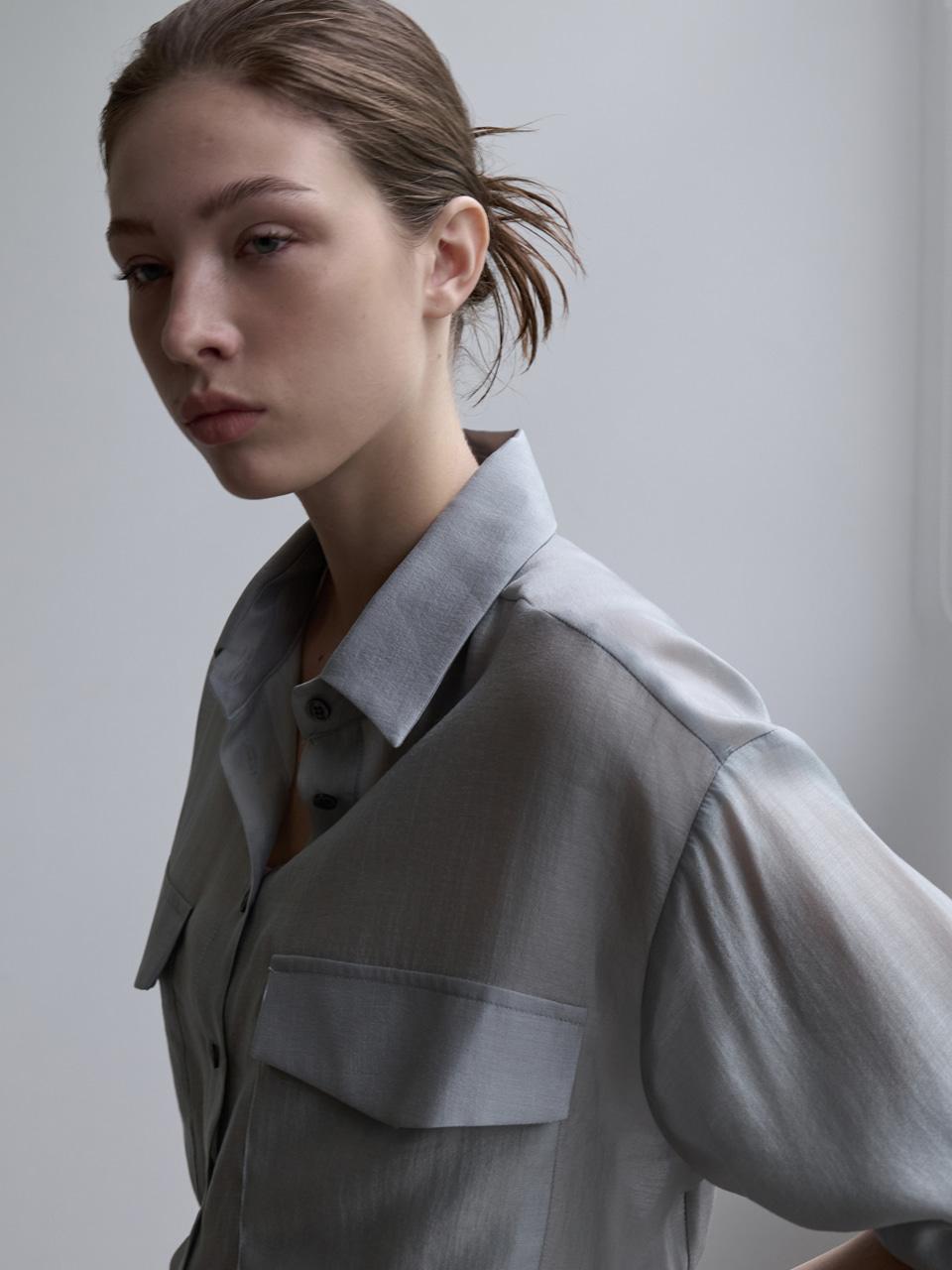 시스루 포켓 셔츠 더스티 블루 amr2136