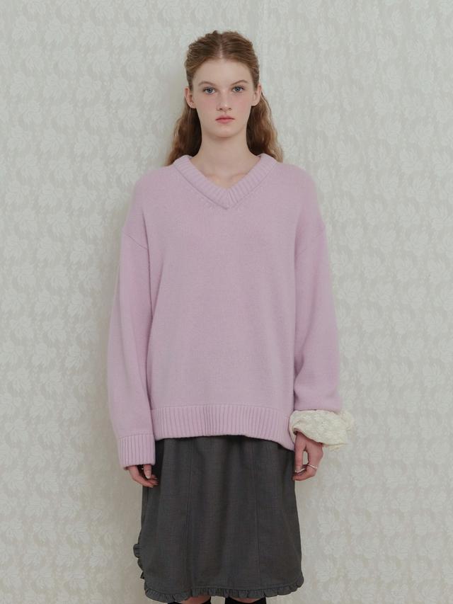 90’s V-neck Cashmere Knit - Light Pink