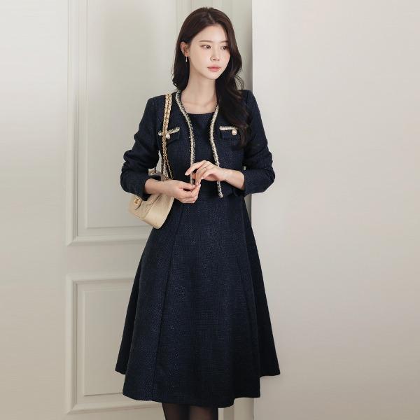 만하임 크롭 자켓 레이어드 트위드 원피스