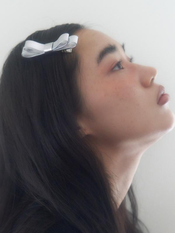 glossy leather hair pin - silver