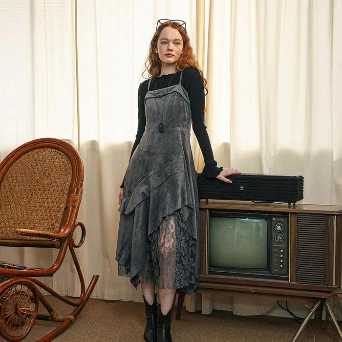 DD_Layered lace-up hem dress_GRAY