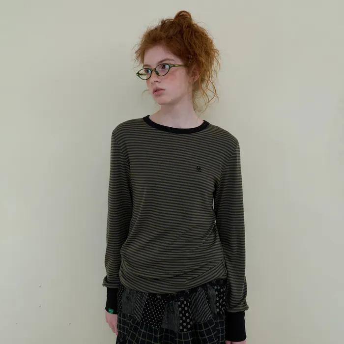 226. Fine Stripe T _ Khaki