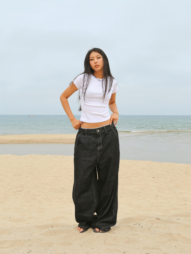 [UNISEX] 썸머 논페이드 와이드 데님 팬츠