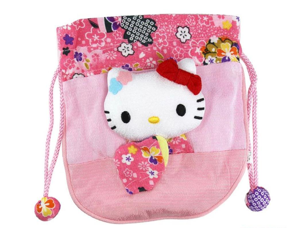 산리오 고전 06년 치리멘 일본풍 헬로키티 조리개파우치 복주머니 핑크