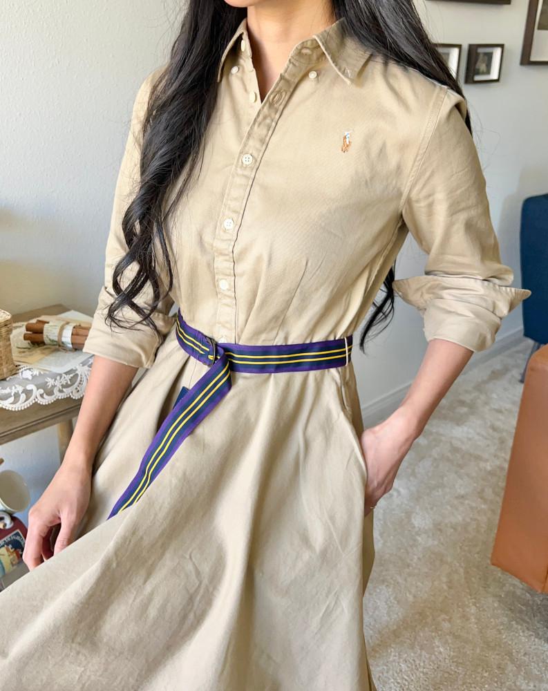 폴로랄프로렌 걸즈 옥스포드 긴팔 원피스 (베이지)